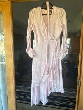 Bardot Pale Pink Long Sleeve Wrap Dress with tie around waist